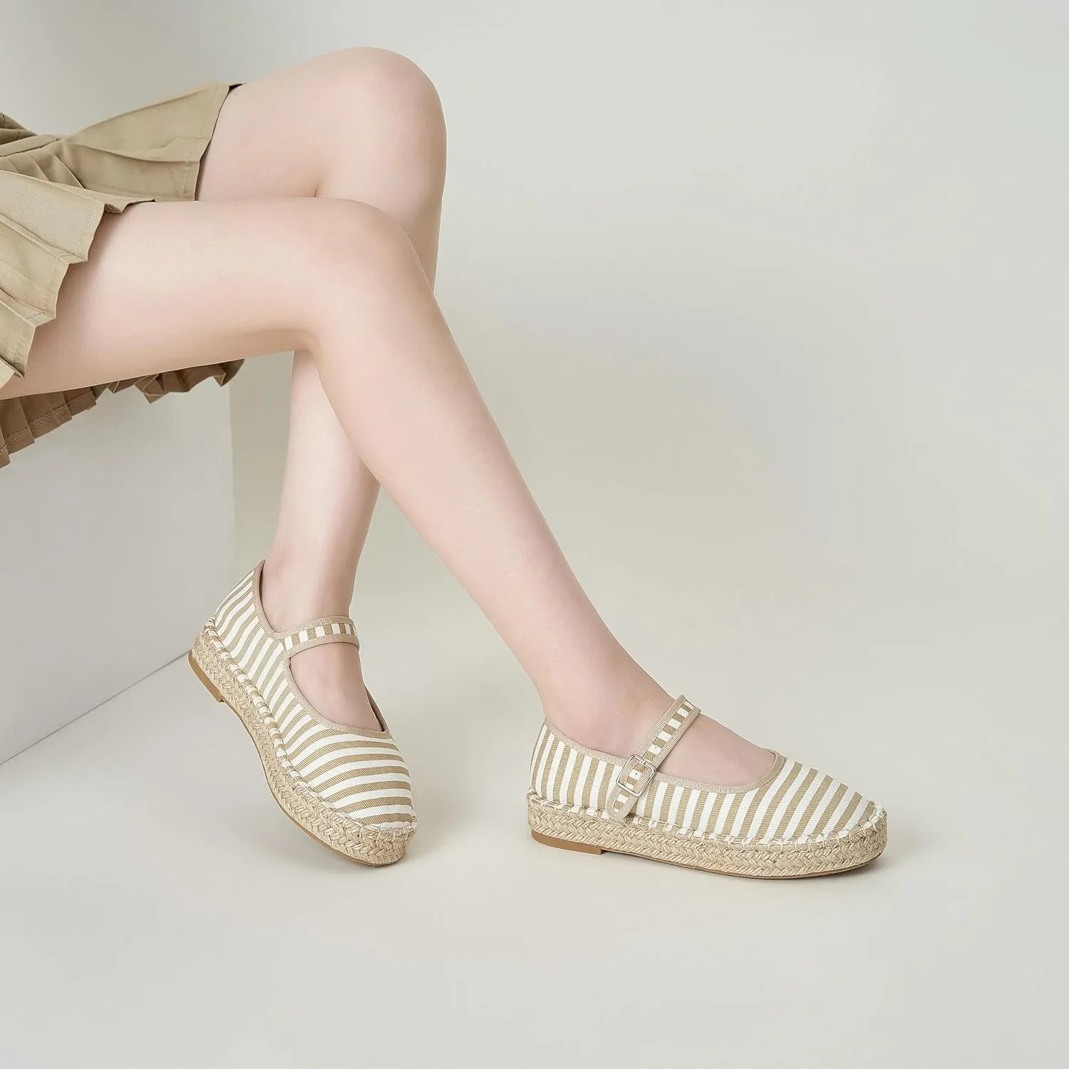 Women's Mary Jane Espadrilles Woven Espadrille Outsole Canvas Summer Flats