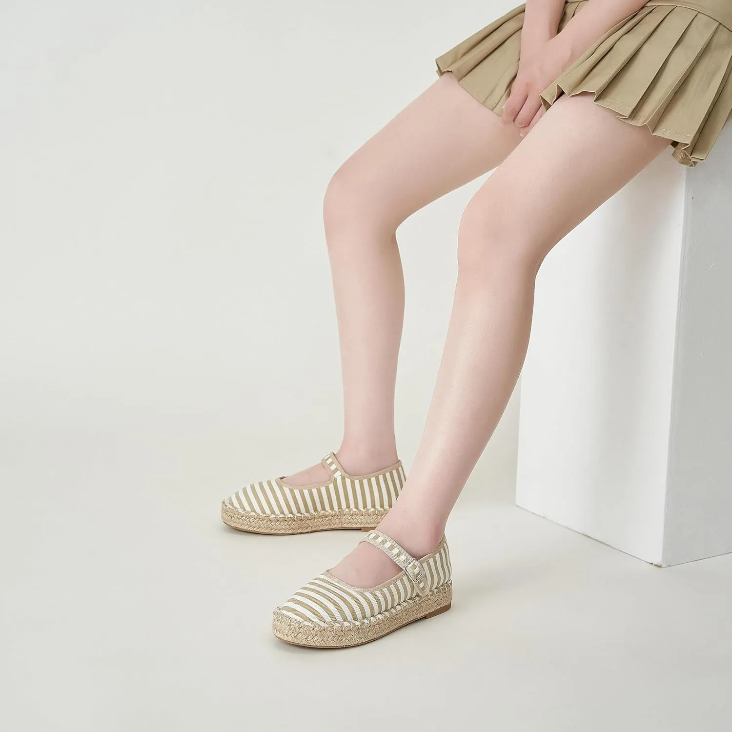 Women's Mary Jane Espadrilles Woven Espadrille Outsole Canvas Summer Flats