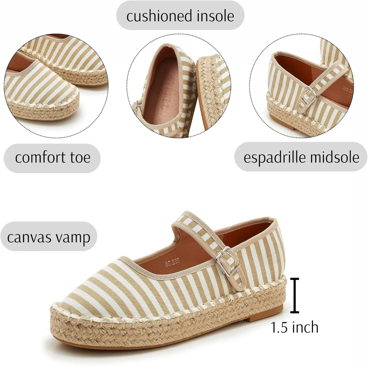 Women's Mary Jane Espadrilles Woven Espadrille Outsole Canvas Summer Flats