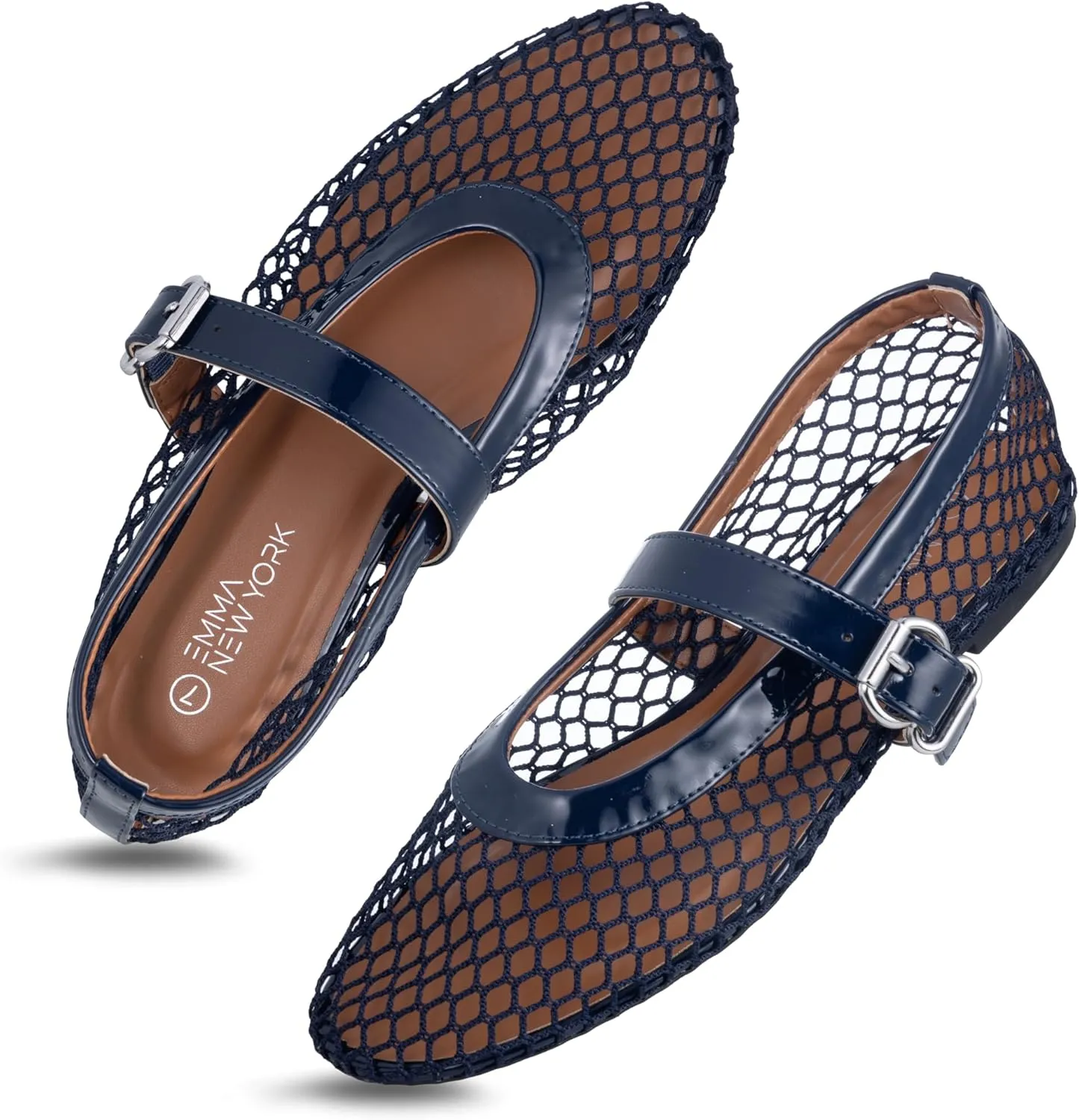 Womens Mesh Ballet Flats  Fishnet Mary Jane Flats with Adjustable Buckle Strap, Breathable & Stylish Ballerina Shoes