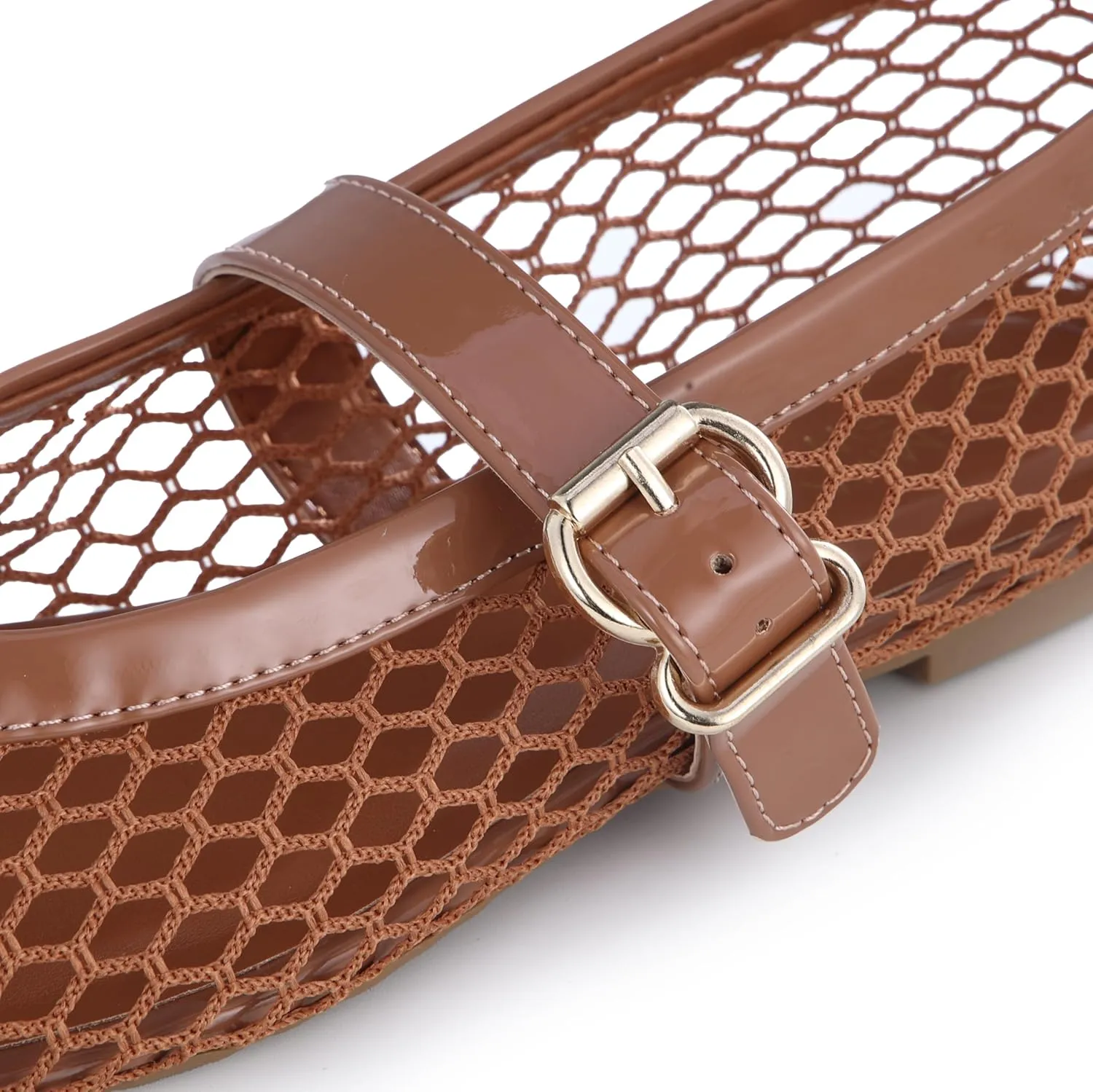 Womens Mesh Ballet Flats  Fishnet Mary Jane Flats with Adjustable Buckle Strap, Breathable & Stylish Ballerina Shoes