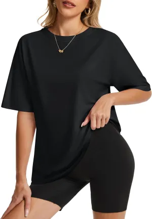 YUCOLEN Oversized T Shirts for Women Loose Fit Short Sleeve Crewneck Plus Size Tops UPF 50  Casual Workout Summer Tees